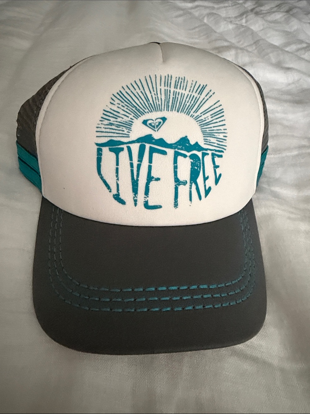 Roxy Kids Live Free Teal & Gray Trucker Hat